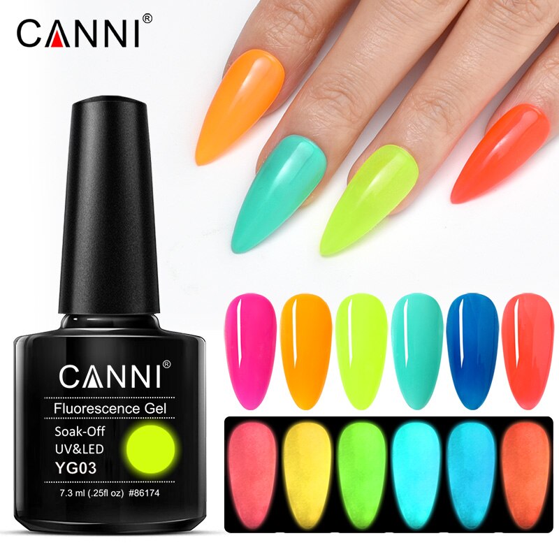 CANNI 2023 New Arrival 7.3ml 6 Colors Fluorescence Gel Polish YG01-YG06 Luminous Neon Gel Long Lasting Soak-Off UV/LED Nail Arts