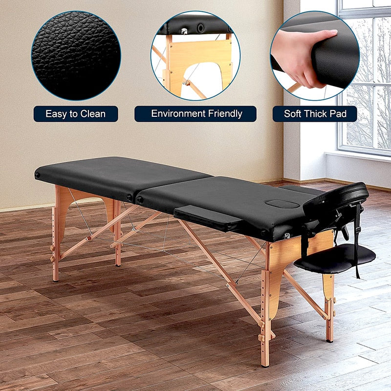 Lit de beauté pliant 180 cm longueur 60 cm largeur Tables  de Massage Spa portables professionnelles pliables avec sac  سرير تجميل قابل للطي بطول 180 سنتيمتر وعرض 60 سنتيمتر طاولات  تدليك سبا محمولة احترافية قابلة للطي مع حقيبة أثاث صالون خشبي