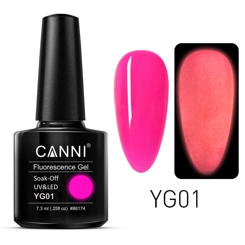 CANNI 2023 New Arrival 7.3ml 6 Colors Fluorescence Gel Polish YG01-YG06 Luminous Neon Gel Long Lasting Soak-Off UV/LED Nail Arts