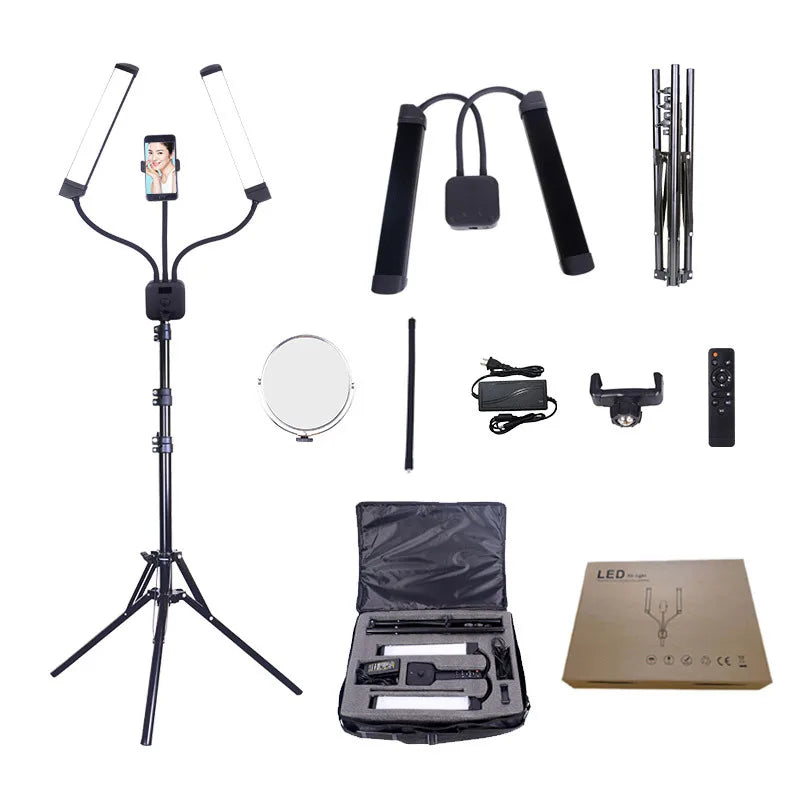 RING LGHIT PROFESSIONNELLE Double bras, avec trépied de 200cm de Long, Double bande LED