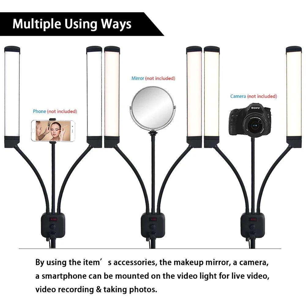 RING LGHIT PROFESSIONNELLE Double bras, avec trépied de 200cm de Long, Double bande LED