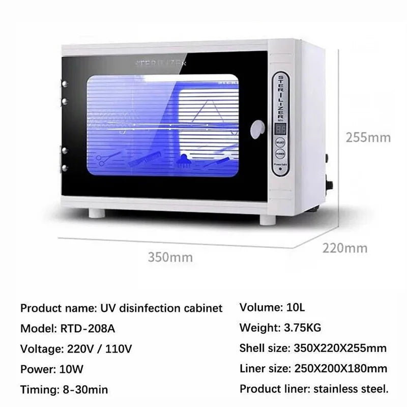 UV Sterilizer Disinfection Cabinet Smart Timer Sterilization Ozone Ultraviolet Ultraviolet Lighting for Nail Manicure Salon Tool