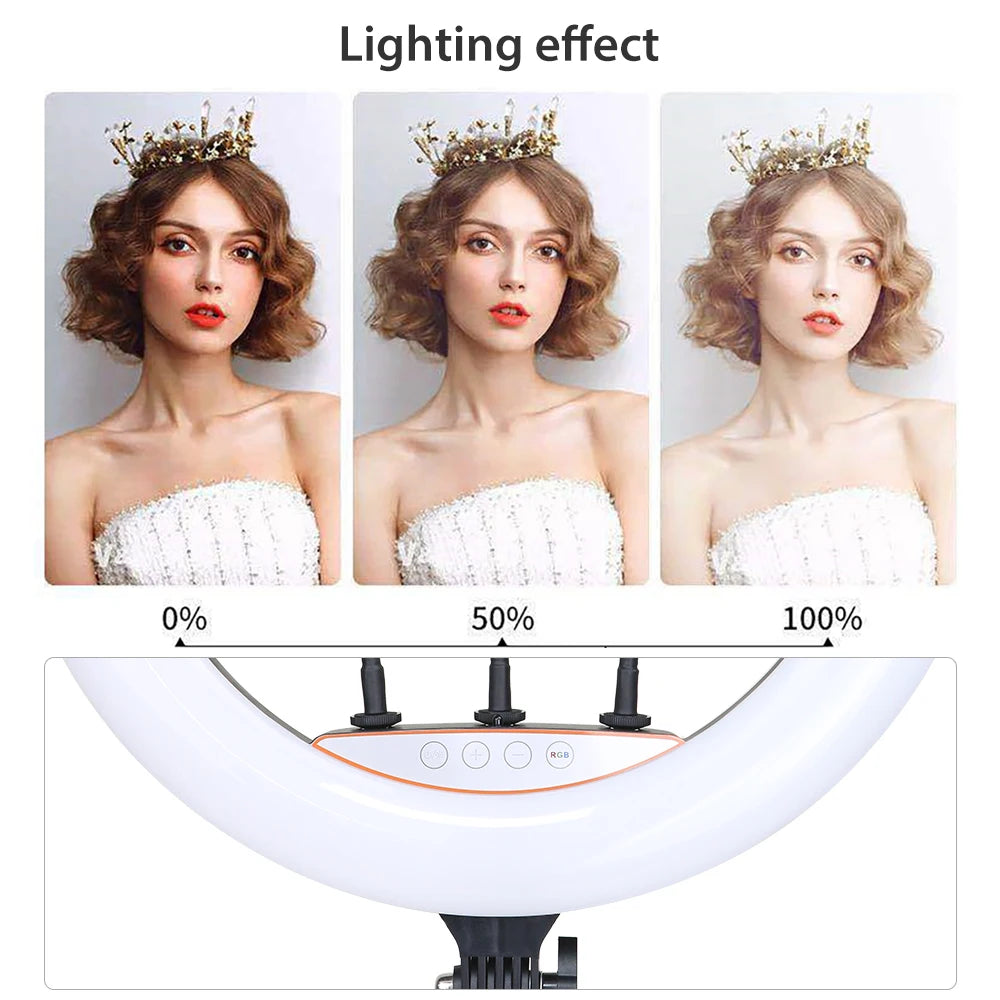 RING LIGHT PROFESSIONEL LED RGB coloré de 18 pouces, 45cm, éclairage de photographie avec trépied de 190mm et 150mm, pour Studio Photo, prise de vue de maquillage Youtube