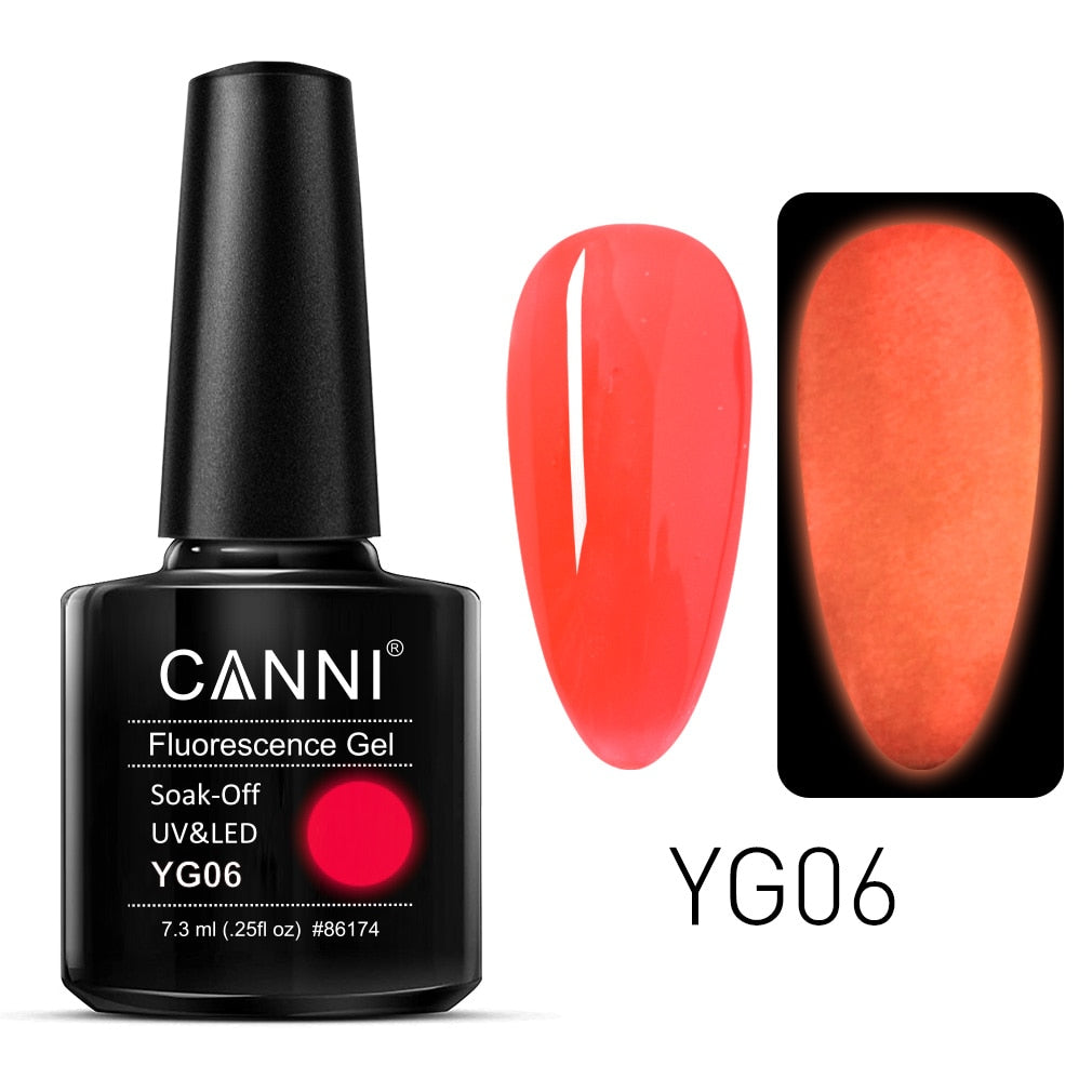 CANNI 2023 New Arrival 7.3ml 6 Colors Fluorescence Gel Polish YG01-YG06 Luminous Neon Gel Long Lasting Soak-Off UV/LED Nail Arts