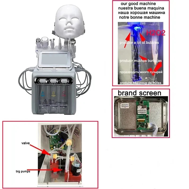 Pro 7 in 1 Hydro Facial .Dermabrasion Aqua Peel Skin Care BIO Light RF Vacuum Face Cleaning Hydro Water Oxygen Jet Peel Machine