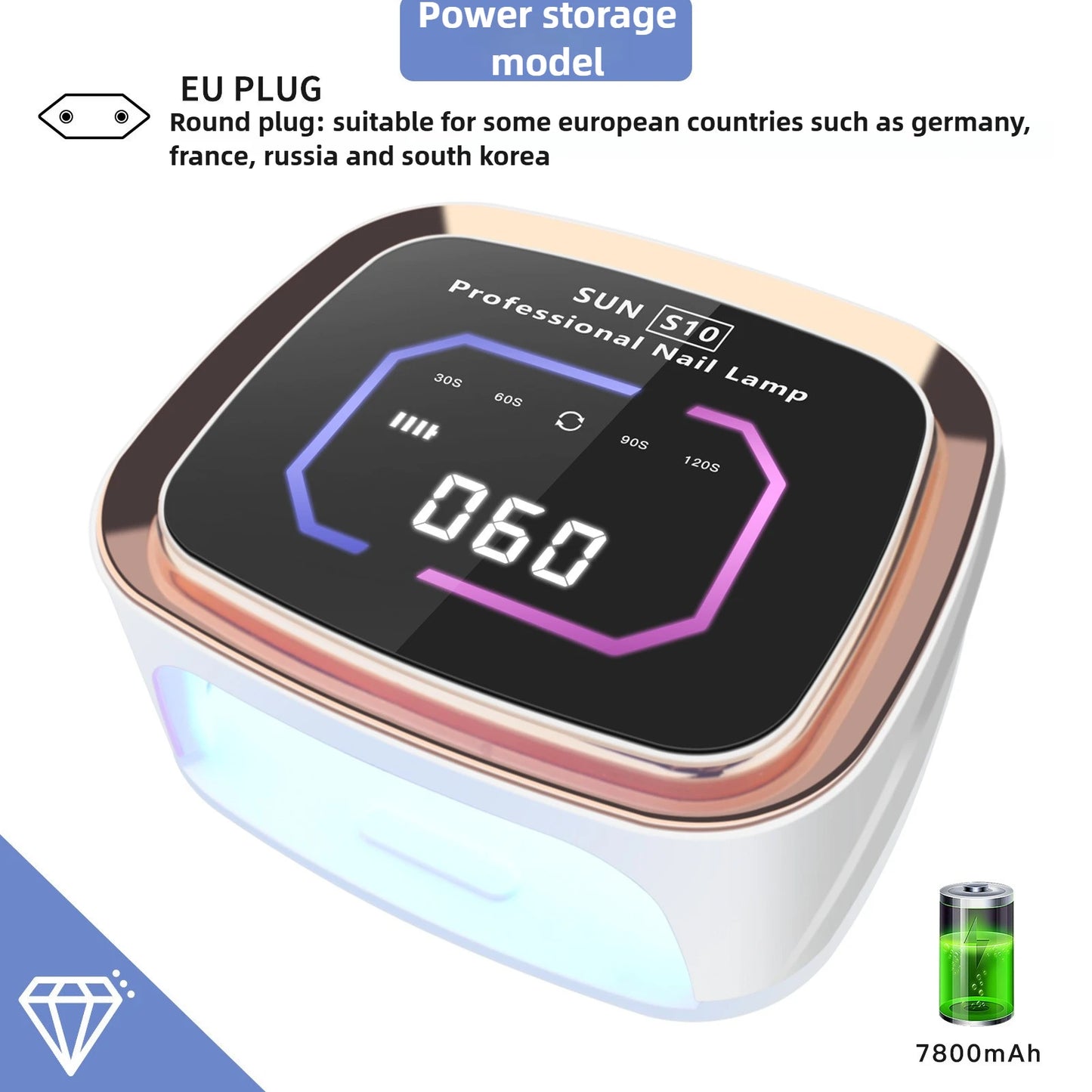 Professional Nail UV LED Lamp Dryer HD Display Smart Wireless Nail Drying Lamp for Fast Dry Curing All Polish Gel Plug-in Use