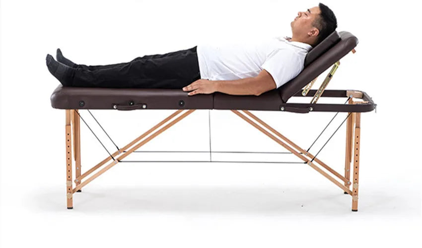 Mobilier de salon de beauté en cuir et bois, lit de table de massage, salon de beauté, spa, ongles, tatouage, sac, oreiller, visage, portable, mode