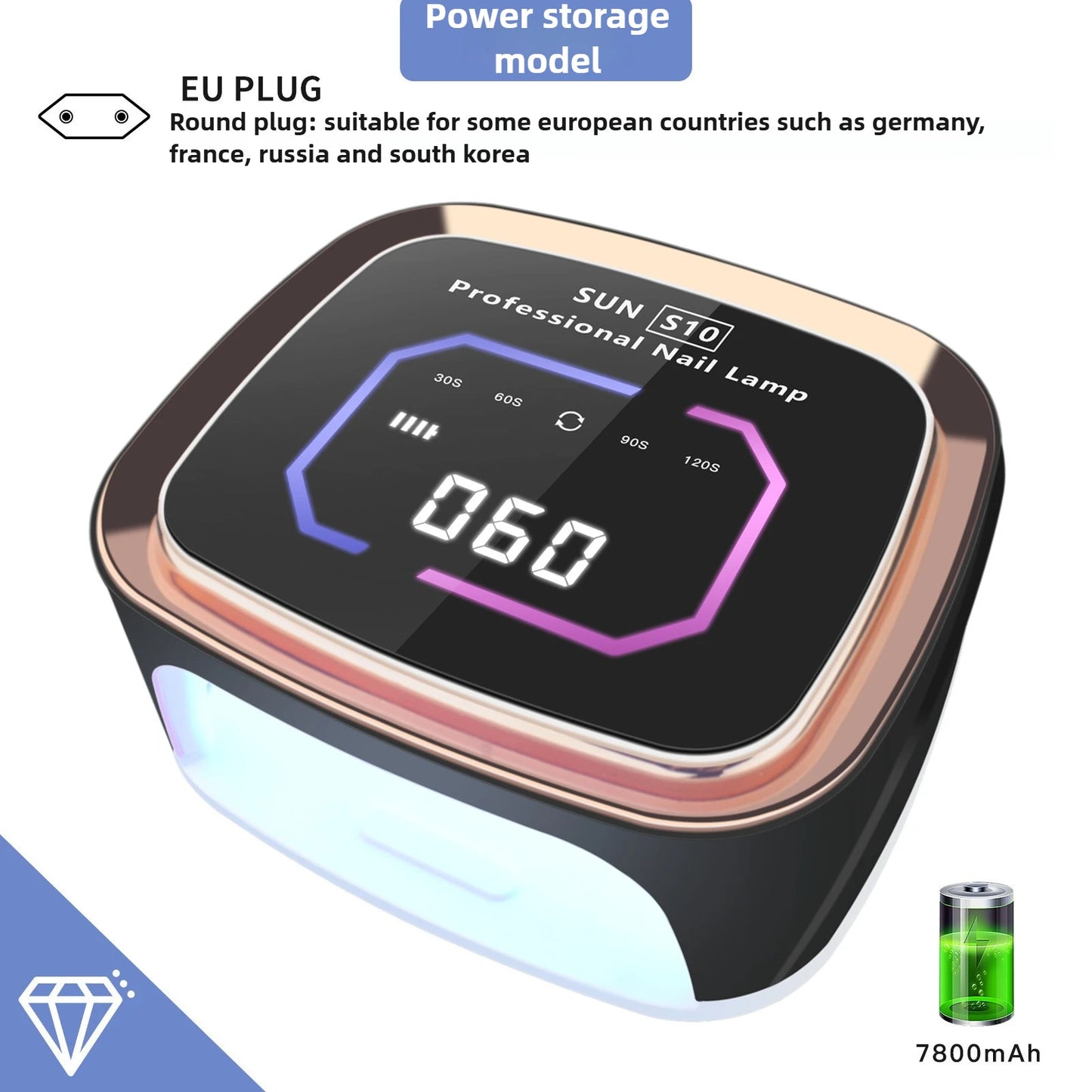 Professional Nail UV LED Lamp Dryer HD Display Smart Wireless Nail Drying Lamp for Fast Dry Curing All Polish Gel Plug-in Use