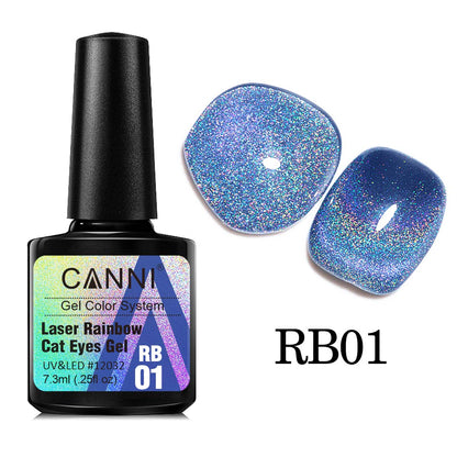 Canni Rainbow Cat Eye Nail Gel Polish 7.3ml Shining Color Semi Permanent Glitter Magic Effect Laser Nail Lacquer Rubber Basecoat