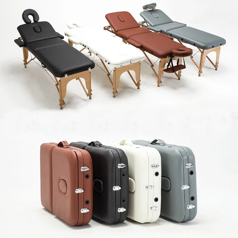 Salon Furniture Leather Wooden Tattoo Spa Beauty Massage Bed Table With Patio Facial U Shaped Headrest Foldable Adjustable