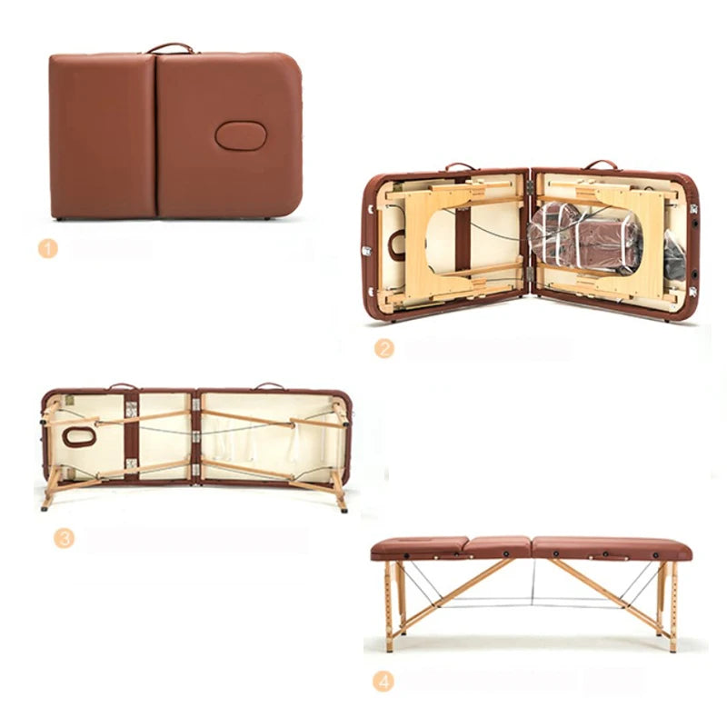 Salon Furniture Leather Wooden Tattoo Spa Beauty Massage Bed Table With Patio Facial U Shaped Headrest Foldable Adjustable