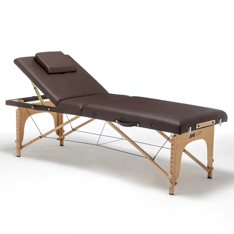 Mobilier de salon de beauté en cuir et bois, lit de table de massage, salon de beauté, spa, ongles, tatouage, sac, oreiller, visage, portable, mode