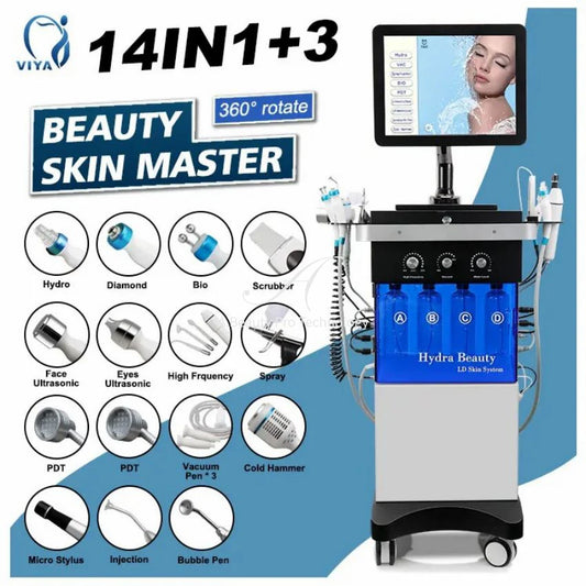 Machine multifonctionnelle de nettoyage du visage 14 en 1, Machine hydra-faciale Soins de la peau Oxygène Jet d'eau Spa Machine