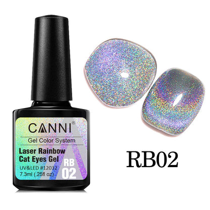 Canni Rainbow Cat Eye Nail Gel Polish 7.3ml Shining Color Semi Permanent Glitter Magic Effect Laser Nail Lacquer Rubber Basecoat