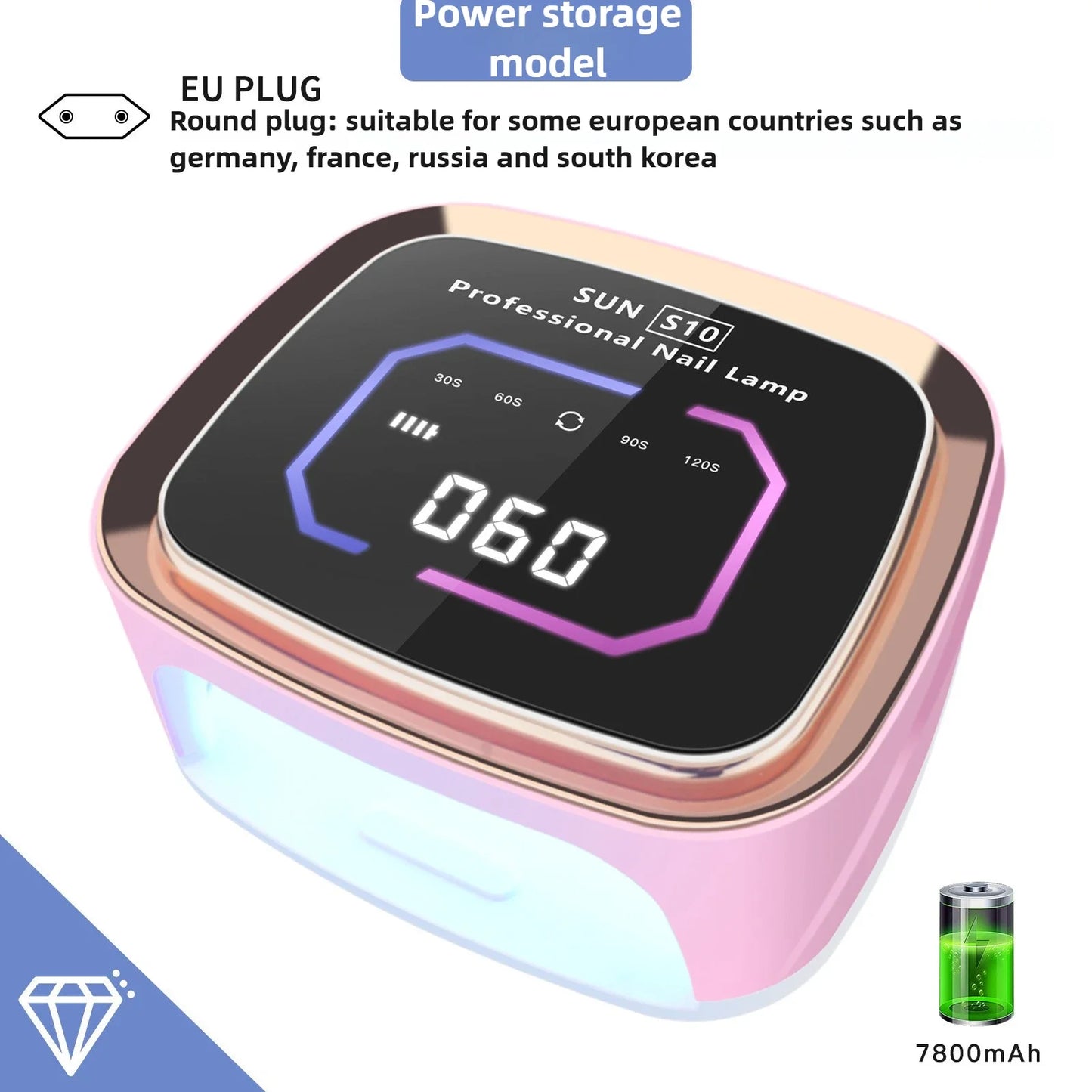 Professional Nail UV LED Lamp Dryer HD Display Smart Wireless Nail Drying Lamp for Fast Dry Curing All Polish Gel Plug-in Use