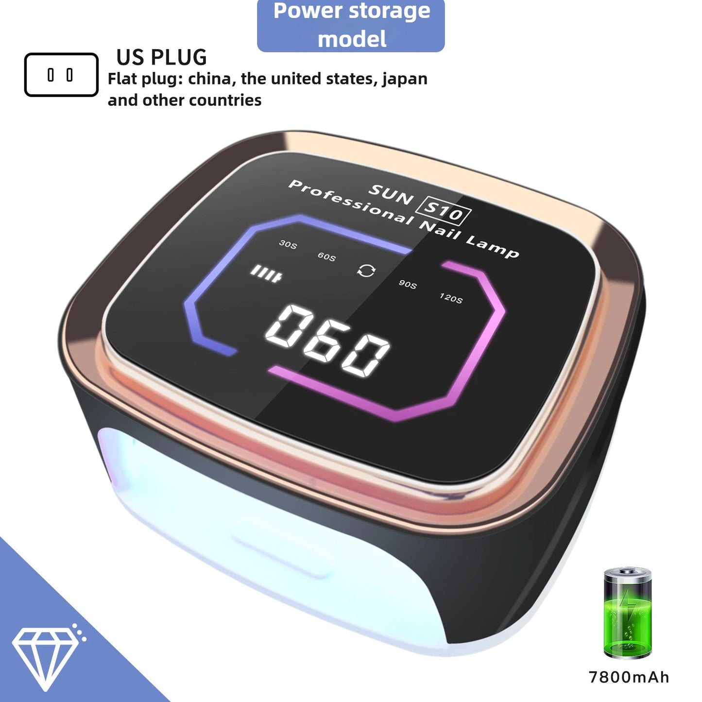 Professional Nail UV LED Lamp Dryer HD Display Smart Wireless Nail Drying Lamp for Fast Dry Curing All Polish Gel Plug-in Use