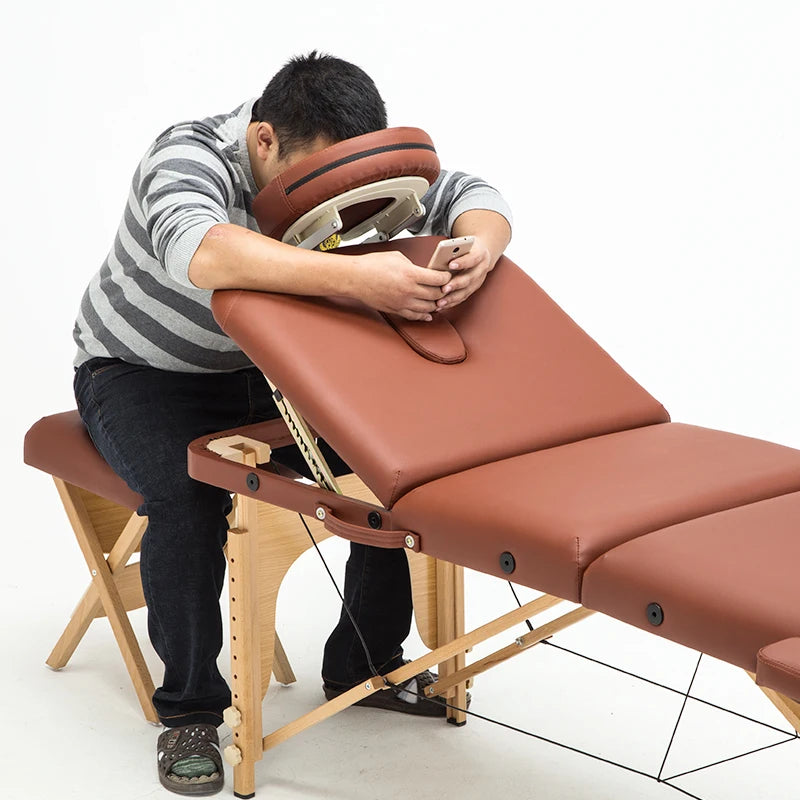 Salon Furniture Leather Wooden Tattoo Spa Beauty Massage Bed Table With Patio Facial U Shaped Headrest Foldable Adjustable