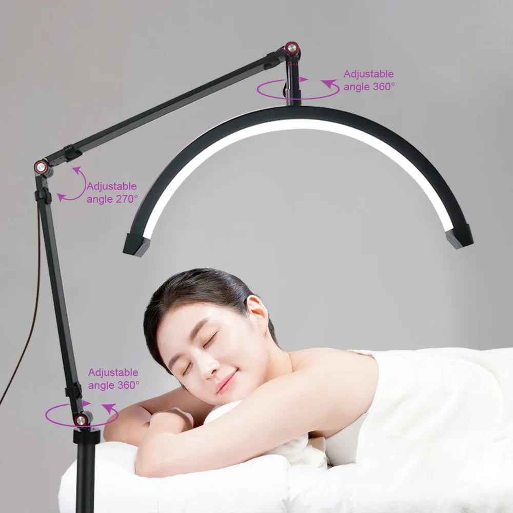 180LED s Extension de cils anneau lampe esthéticiennes LED demi-lune lumière de cils avec pince de téléphone pour la beauté des soins de la peau des sourcils