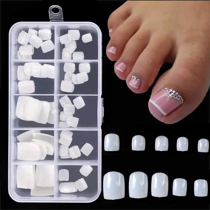 500PCS FAUX ONGLES PEDICURE Acrylic Square False Toe Nails Natural Color Press  on Full Cover Artificial Fake Toenail Manicure Tools 1 Box
