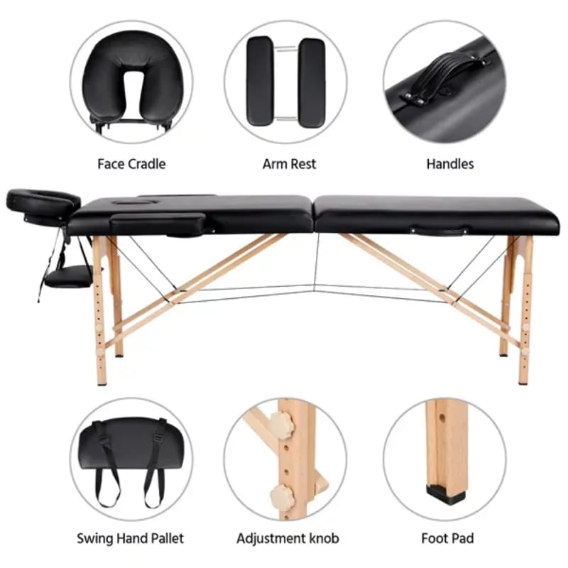 Lit de beauté pliant 180 cm longueur 60 cm largeur Tables  de Massage Spa portables professionnelles pliables avec sac  سرير تجميل قابل للطي بطول 180 سنتيمتر وعرض 60 سنتيمتر طاولات  تدليك سبا محمولة احترافية قابلة للطي مع حقيبة أثاث صالون خشبي