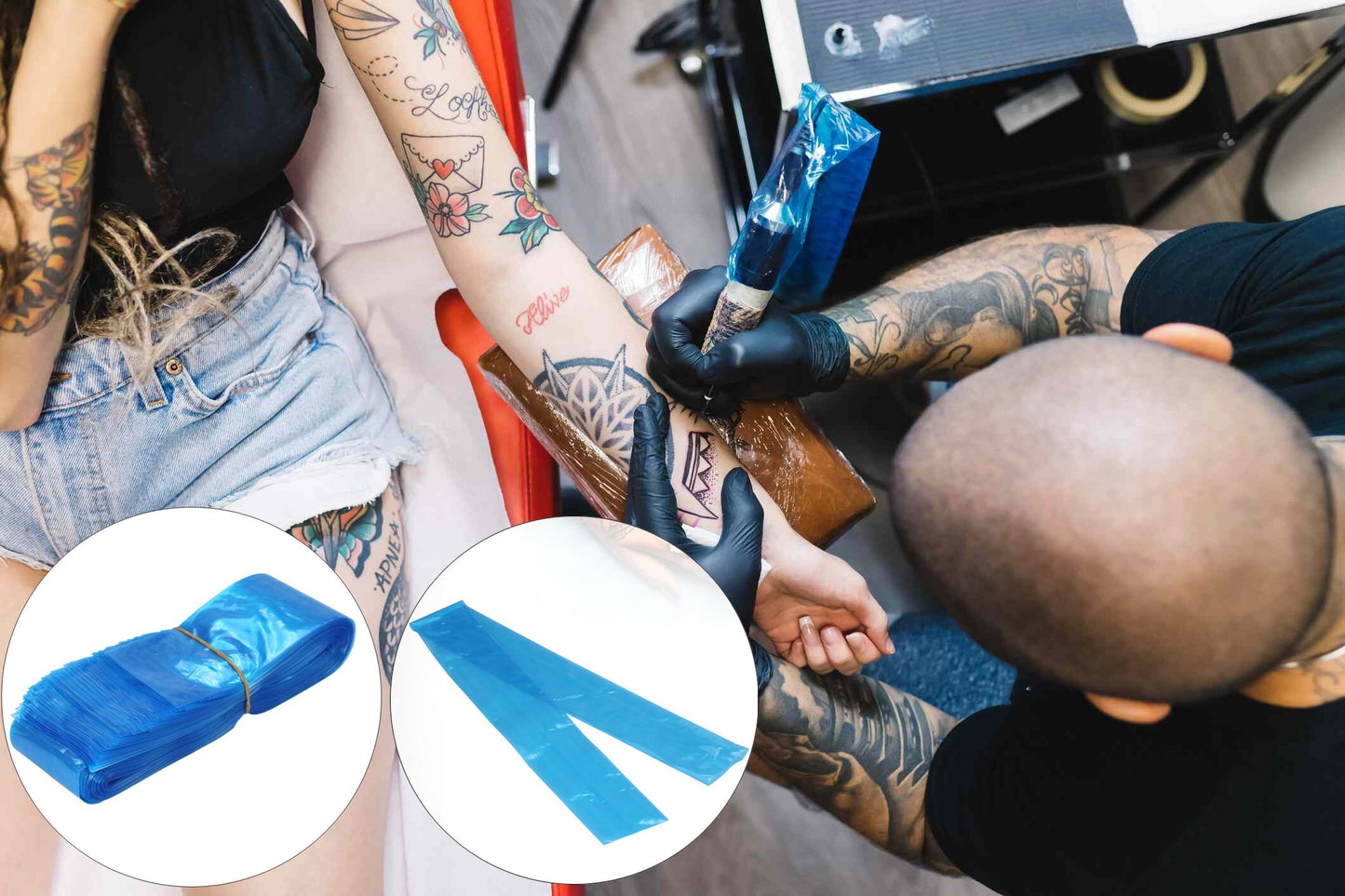 100Pcs/pack Disposable Tattoo Machine Clip Cord Hook Sleeve Bags Blue Plastic Hygiene Cover Tattoo Accessories Supplies 61*5CM