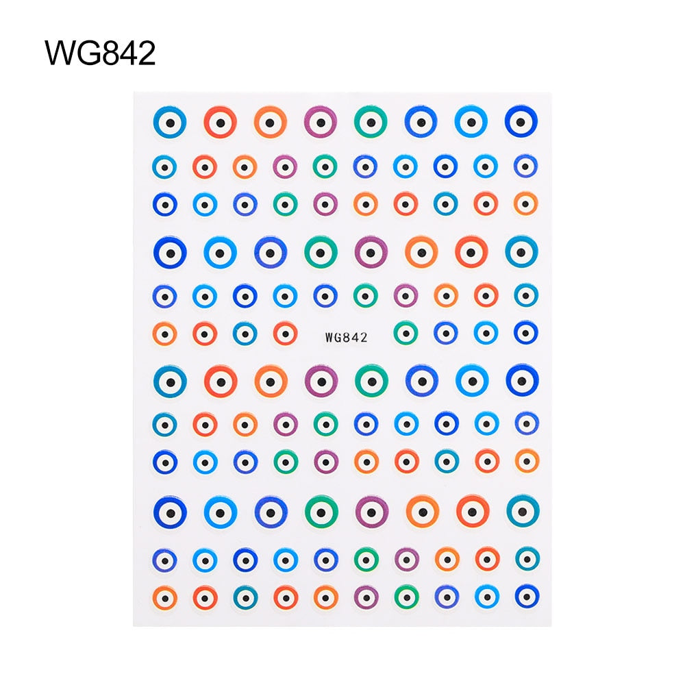 New Lucky Blue Colorful Evil Eye Nail Sticker 3D Nail Decals For Nail Salons Easy to Apply Self-adhesive Design Long Lasting