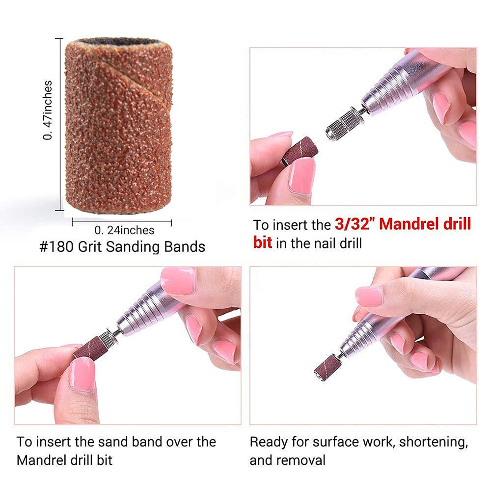 50pcs Nail Drill Bits Sanding Bands for Nail Drill File Grinder Sander Band Set for Acrylic Nails Gel Removing Pedicure Tool