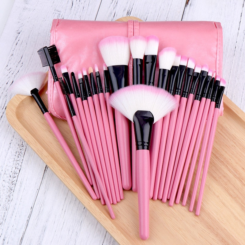 pinceau makeup 24pcs Pink Black Makeup Brushes Set With Bag Profession Powder Foundation Large Eye Shadow Angled Brow Makeup Brushes Set