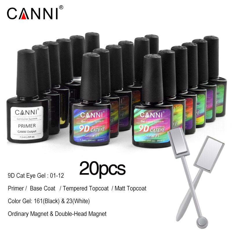 CANNI 9D Galaxy Cat Eye Gel Polish 20pcs Kit Nail Art Design Manicure Magnet Tool Primer Base No-Wipe Topcoat UV Gel Nail Polish