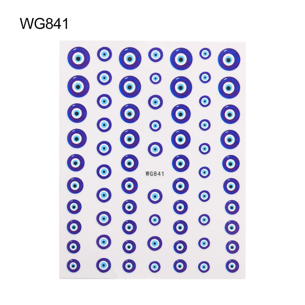 New Lucky Blue Colorful Evil Eye Nail Sticker 3D Nail Decals For Nail Salons Easy to Apply Self-adhesive Design Long Lasting
