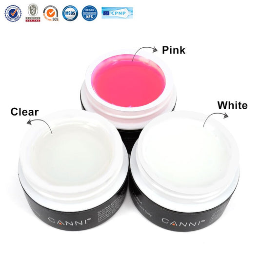15ml CANNI nail sculpture Clear White Pink Color Hard uv Gel cheap Extending builder UV Gel topcoat base coat gel nail kit set