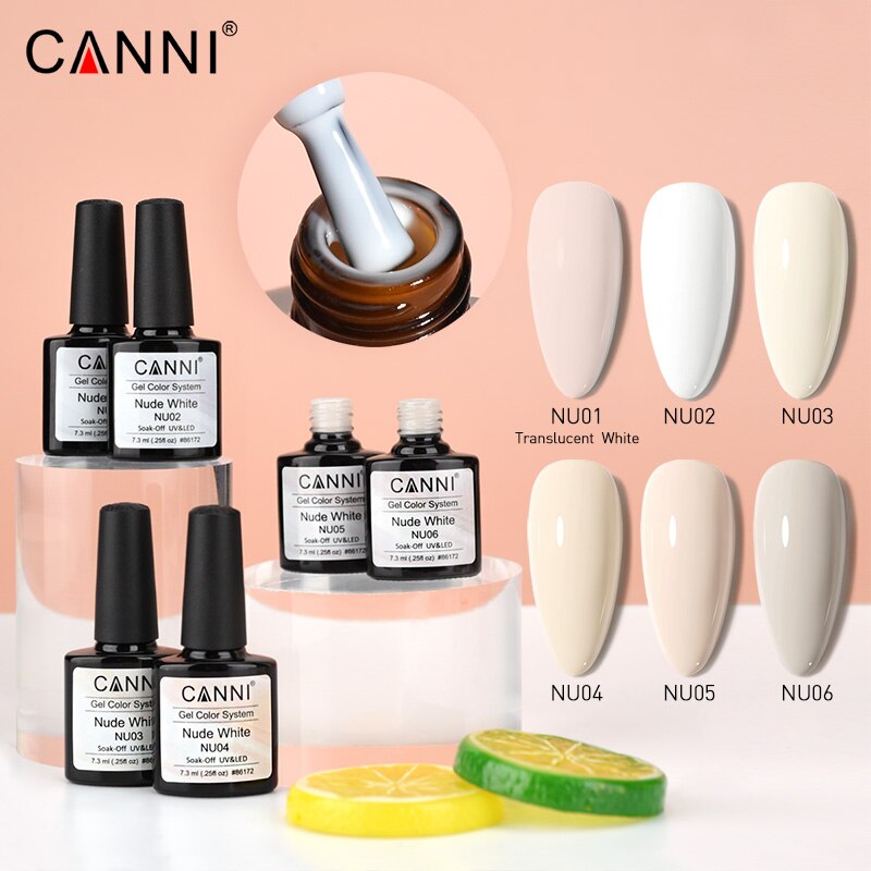 CANNI 2021 New Arrival 7.3ml 6 colors Nude White Series UV/LED Nail Polish Soak Off Gel French Manicure Salon Nail Arts Gel