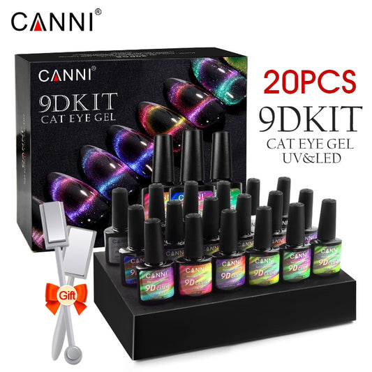 CANNI 9D Galaxy Cat Eye Gel Polish 20pcs Kit Nail Art Design Manicure Magnet Tool Primer Base No-Wipe Topcoat UV Gel Nail Polish