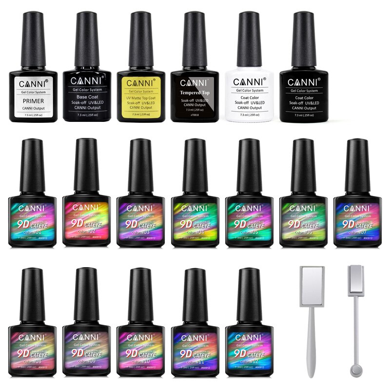 CANNI 9D Galaxy Cat Eye Gel Polish 20pcs Kit Nail Art Design Manicure Magnet Tool Primer Base No-Wipe Topcoat UV Gel Nail Polish