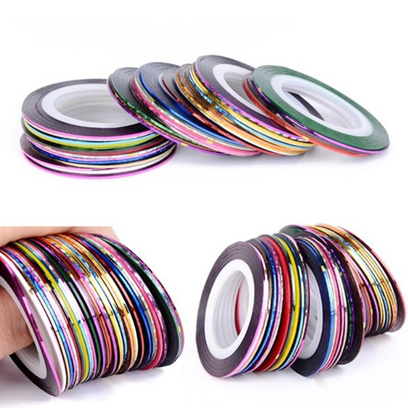 30pcs Nail Art Striping Stickers Tape Metallic Yarn Line 3D Nail Decals Rolls Design DIY Manicure Foil Decoration Accessories