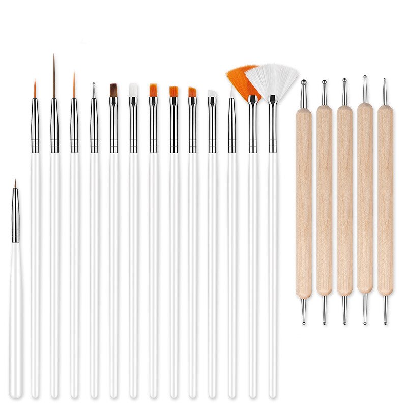 20Pcs/Set Nail Brush For Manicure Gel Brush For Nail Art Acrylic Liquid Accessories Professional Powder Carving Gel Brushes Pens