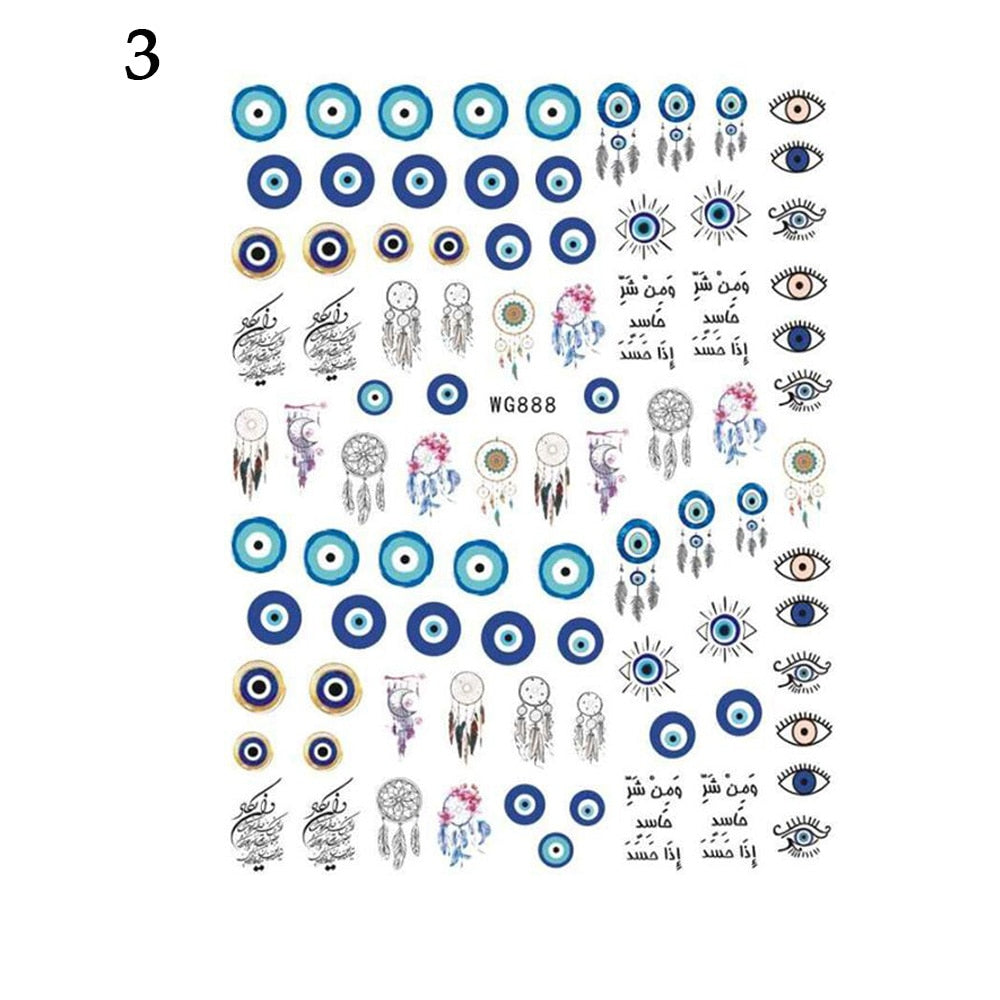 New Lucky Blue Colorful Evil Eye Nail Sticker 3D Nail Decals For Nail Salons Easy to Apply Self-adhesive Design Long Lasting
