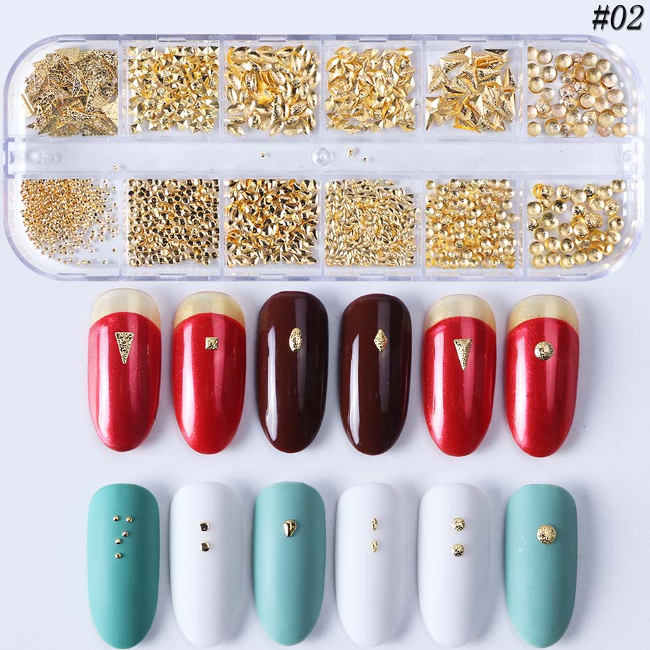 12 Grids 3D Metal Rivet Nail Art Decoration Rose Gold Silver Hollow Frame Oval Bead Jewelry Shell Studs Manicure Accessory LY772