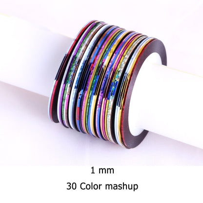 30pcs Nail Art Striping Stickers Tape Metallic Yarn Line 3D Nail Decals Rolls Design DIY Manicure Foil Decoration Accessories
