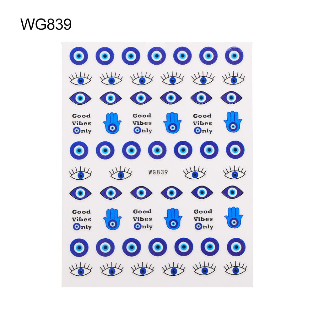 New Lucky Blue Colorful Evil Eye Nail Sticker 3D Nail Decals For Nail Salons Easy to Apply Self-adhesive Design Long Lasting
