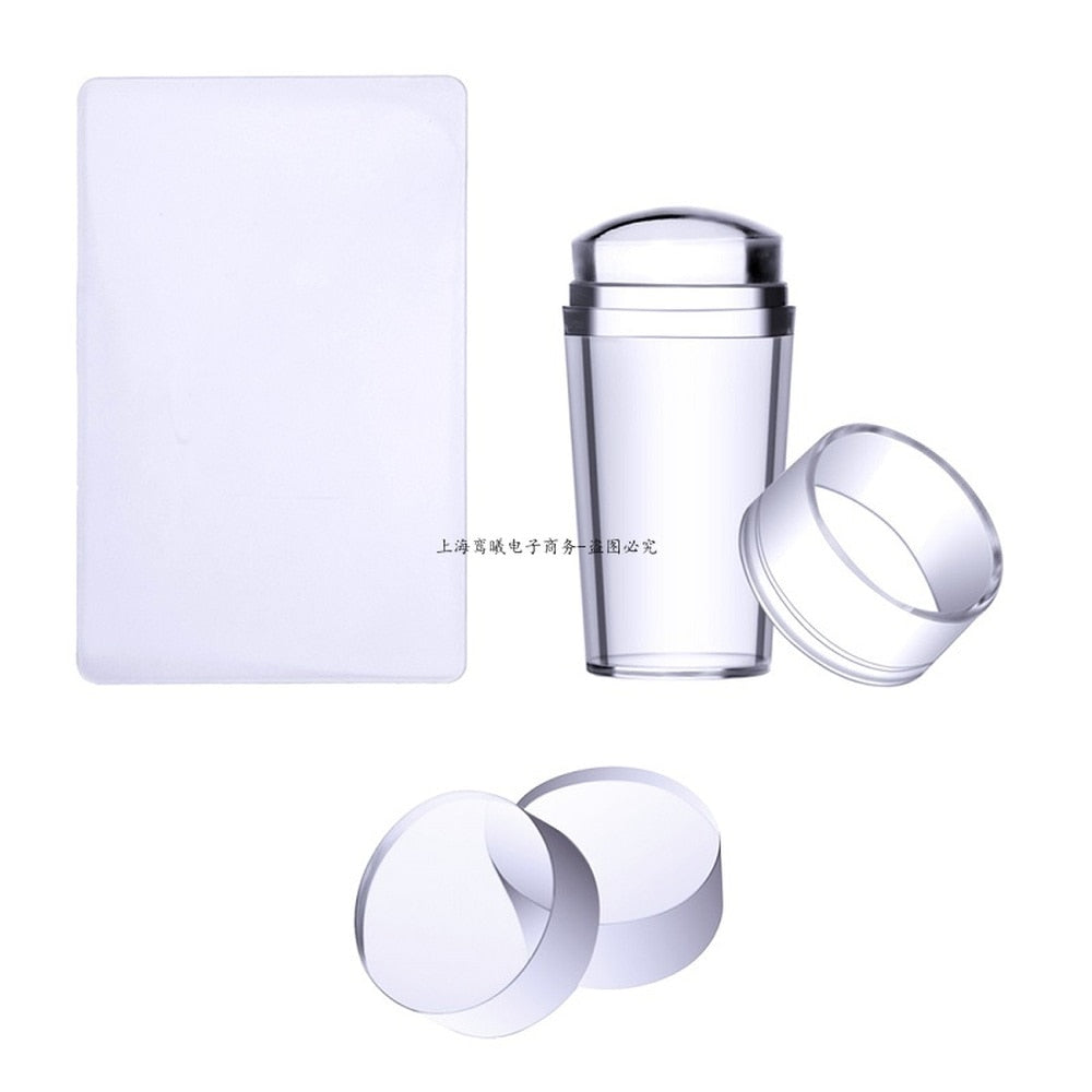 New 2022 Clear Jelly Silicone Nail Stamper Set with Scraper Nail Art Stamping Tool Set for DIY Nail Stamping Manicure Nail Tools