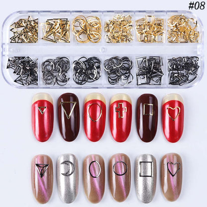 12 Grids 3D Metal Rivet Nail Art Decoration Rose Gold Silver Hollow Frame Oval Bead Jewelry Shell Studs Manicure Accessory LY772