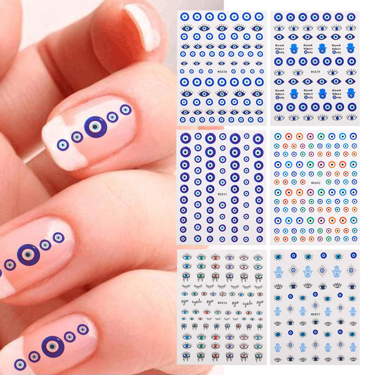 New Lucky Blue Colorful Evil Eye Nail Sticker 3D Nail Decals For Nail Salons Easy to Apply Self-adhesive Design Long Lasting