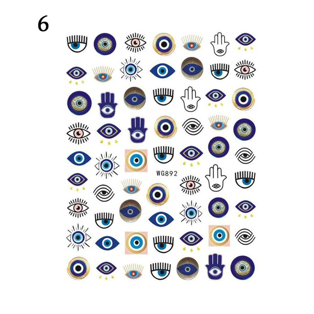 New Lucky Blue Colorful Evil Eye Nail Sticker 3D Nail Decals For Nail Salons Easy to Apply Self-adhesive Design Long Lasting