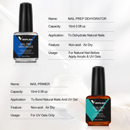 VENALISA Nail Prep Dehydrator Set Acid Free Primer Adhesive Desiccant Acrylic Nails Bonder Gel Balancing Oil Skin Solutions