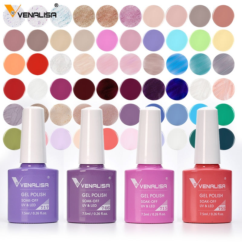 Venalisa Gel Nail Polish 7.5ml White Cap Glass Nail Gel Polish NoWipe Top Soak Off UV LED Nail Lacquer Glitter Color Gel