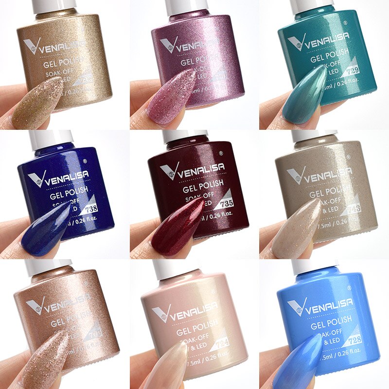 Venalisa Gel Nail Polish 7.5ml White Cap Glass Nail Gel Polish NoWipe Top Soak Off UV LED Nail Lacquer Glitter Color Gel