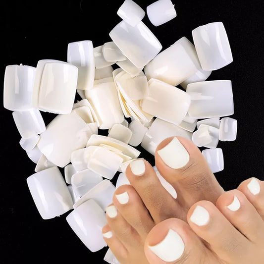 500PCS FAUX ONGLES PEDICURE Acrylic Square False Toe Nails Natural Color Press  on Full Cover Artificial Fake Toenail Manicure Tools 1 Box