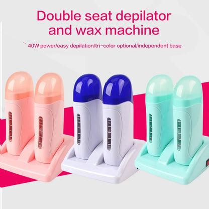 Electric Double Wax Heater Epilator Cartridge Wax Roller  Base Roll On Waxing Refillable Hair Removal Machine Depilatory Heater