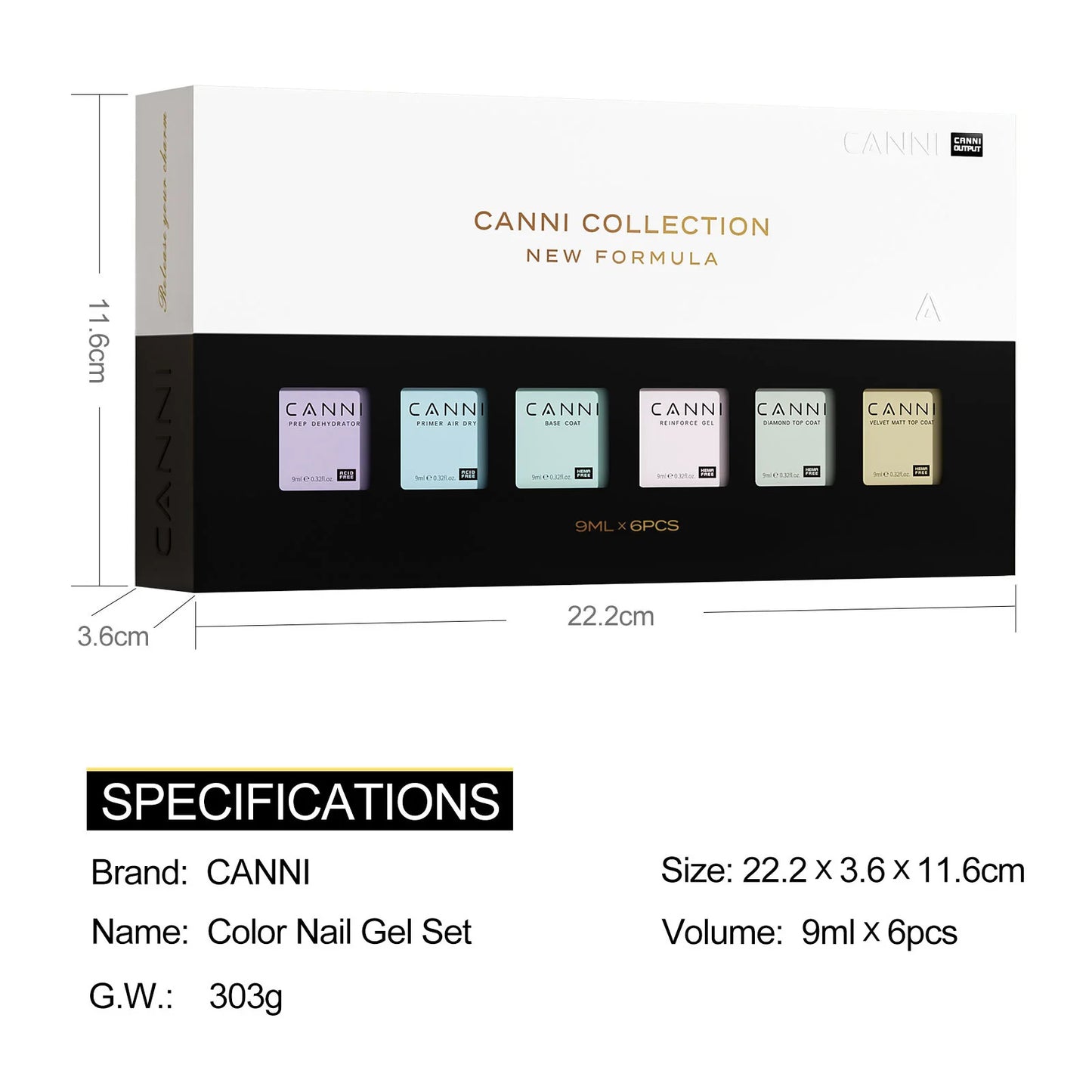 6pcs/kit CANNI HEMA TPO FREE Nail Gel Polish Set Gorgeous Color Semi Permanent Soak off UV LED Gel Nail Varnish Christmas Gift